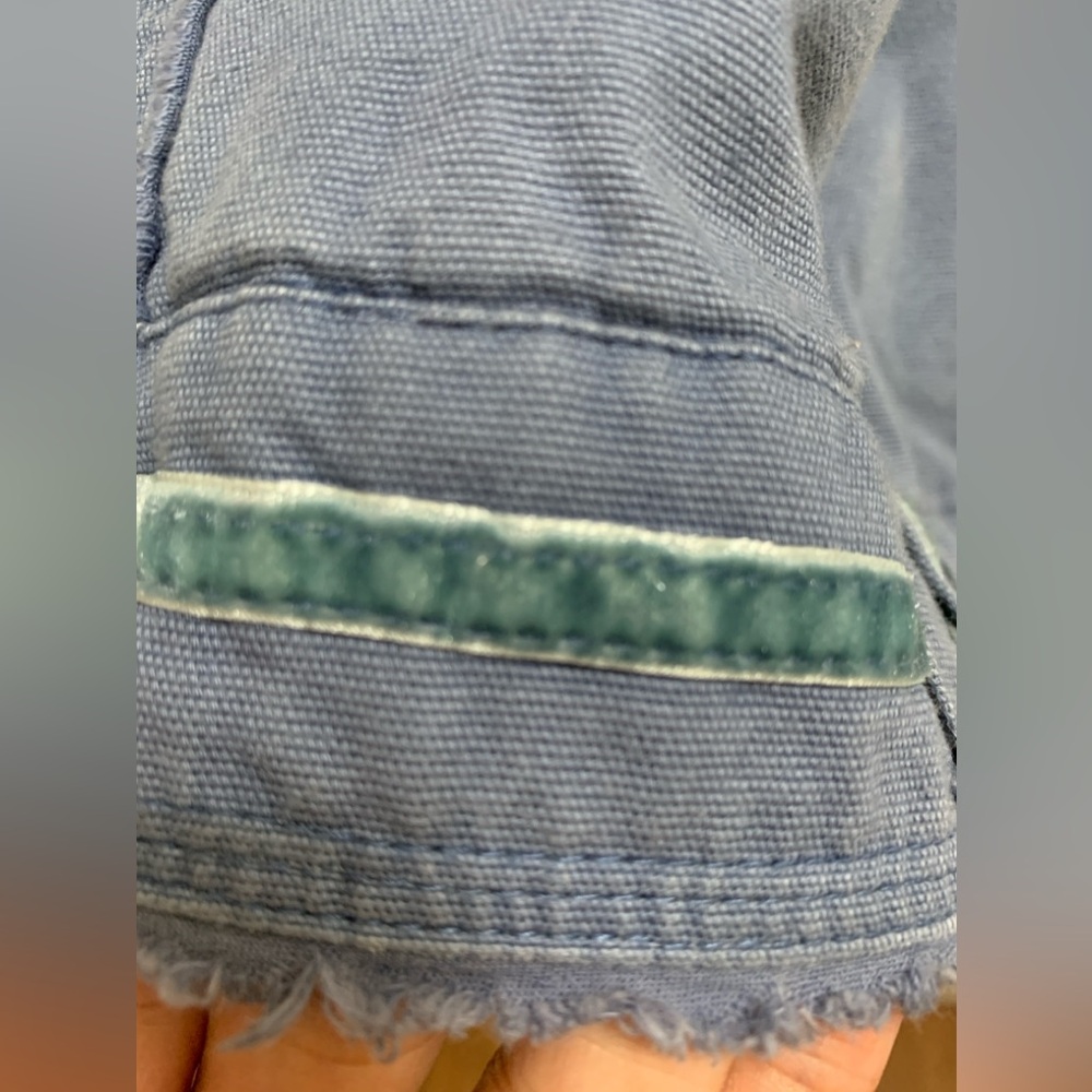 Denim Blue Size Small Lined Nikita Jacket Funnel Collar frayed hem Velour Piping - Picture 12 of 14